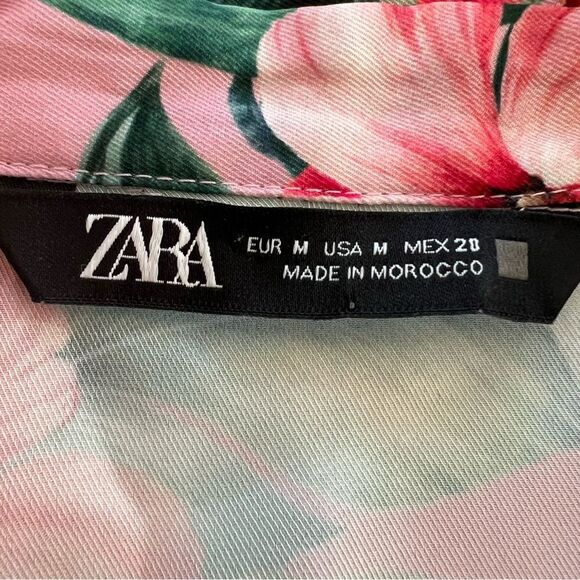 Zara Pink Lapel Tropical Rainforest Print Long Sleeve Blouse size Medium - Picture 4 of 9